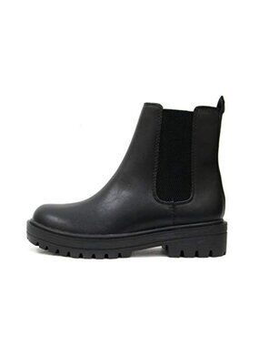 Lug Sole Low Heel Chelsea Ankle Bootie with Double Elastic Gore